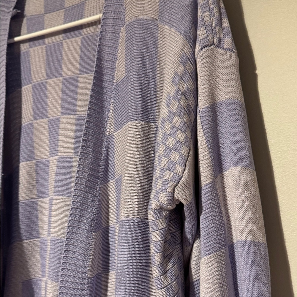 AnnieWear Los Angeles Lavender Checkered Knit Cardigan Size Small - Picture 6 of 8